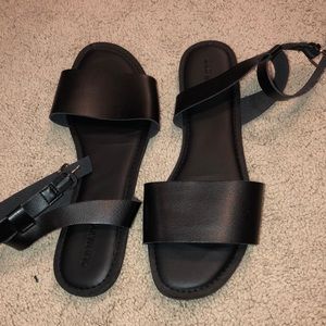 Black ankle strap flat sandal